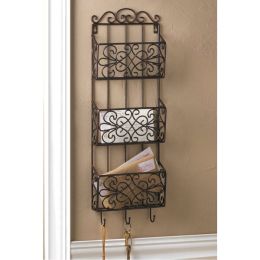 Accent Plus Black Iron Triple Wall Rack with Hooks