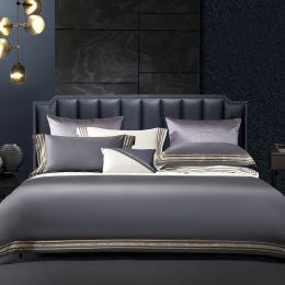 Light Luxury Solid 140 Thread Count Embroidery Solid Four Piece Bedding Set (Option: Dark Grey-1.5m bed)