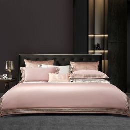 Light Luxury Solid 140 Thread Count Embroidery Solid Four Piece Bedding Set (Option: Pink-2.0m bed)